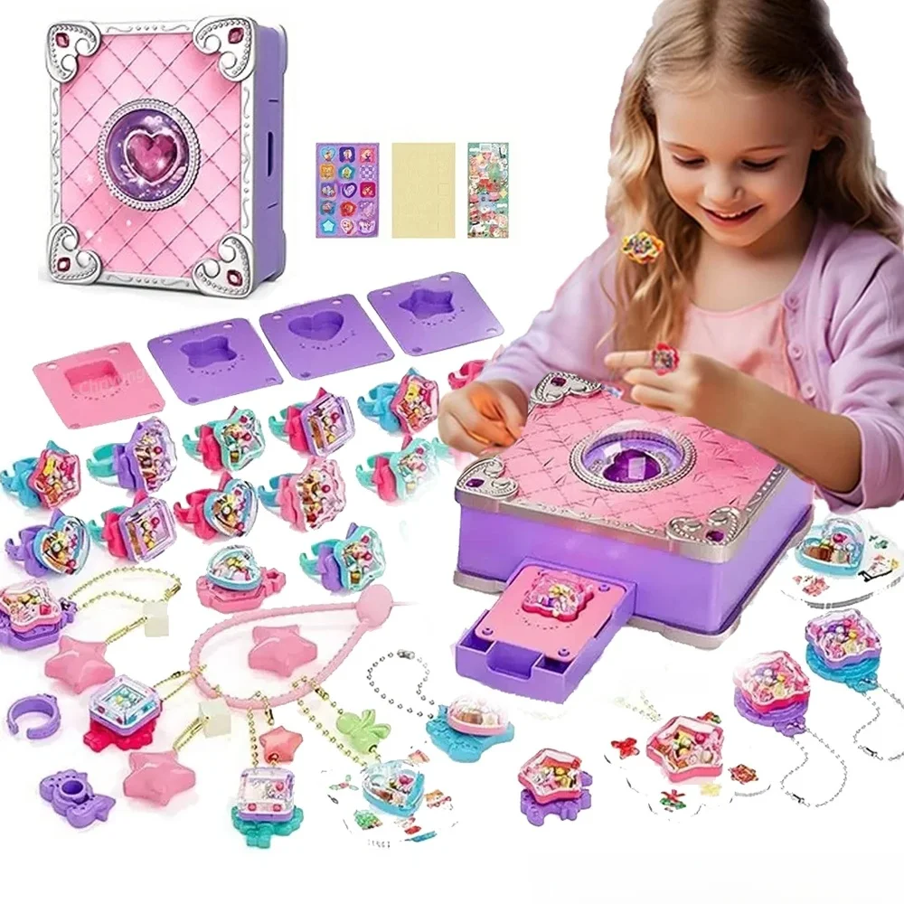 Magiczny zestaw do tworzenia biżuterii 3D Magiczne pierścionki z klejnotami DIY Brelok do kluczy Kreatywny zestaw ręcznie robionych pudełek dla dziewczynek Prezenty urodzinowe na Boże Narodzenie (190PCS) — Zdjęcie 2 z 2