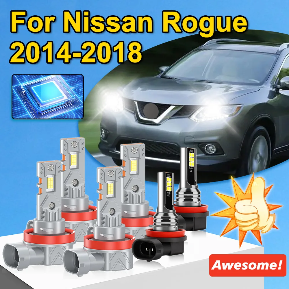 

4 шт. для Nissan Rogue 2014 2015 2016 2017 2018 светодиодная фара 6000K белого цвета 27000LM 180 Вт H11 дальнего ближнего света + противотуманная лампа
