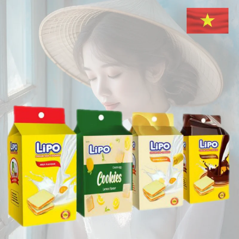 베트남 국민 과자 리포 에그쿠키 LIPO 다낭 비스켓 4가지맛 135g x 4팩 (56개입)