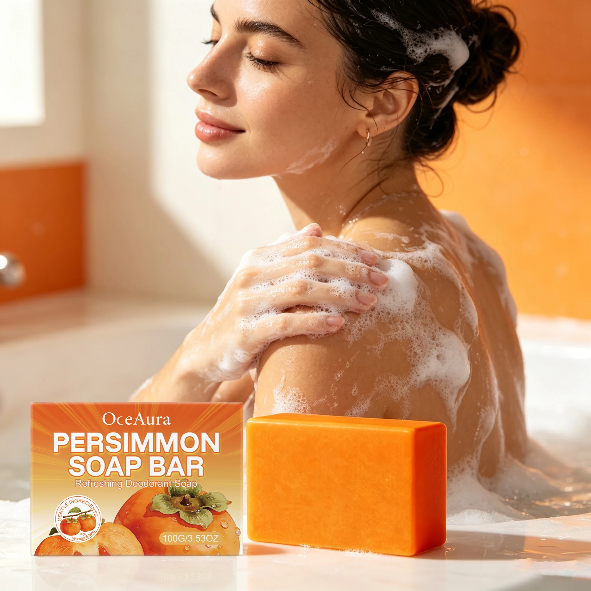 100g Persimmon Scent Body Soap Moisturizing Gentle Cleaning Skin Non-tight Improve Skin Texture Lasting Fragrance Daily Care Body Cleaning Soap