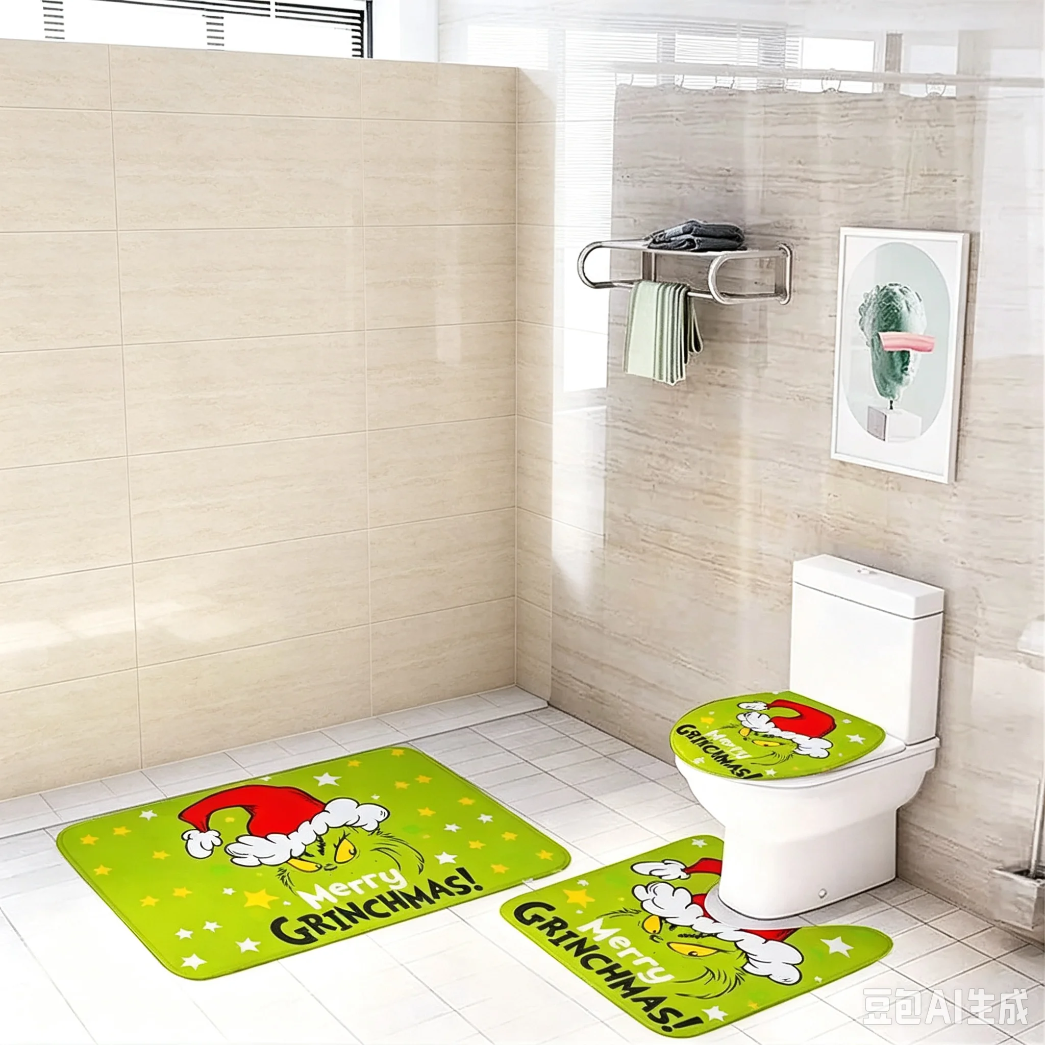 Please do not place order on this link, item will not be dispatched.3Pcs Merry Grinchmas Green Monster Bathroom Rug Set Christmas Non‑Slip Bath Mats
