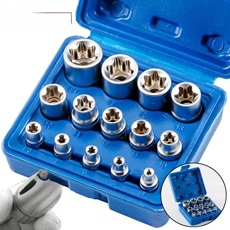 Fêmea E Star Torx Socket Set, E4-E24, E-Torx, soquete hexagonal externo, porca de inserção, 4pcs, 5