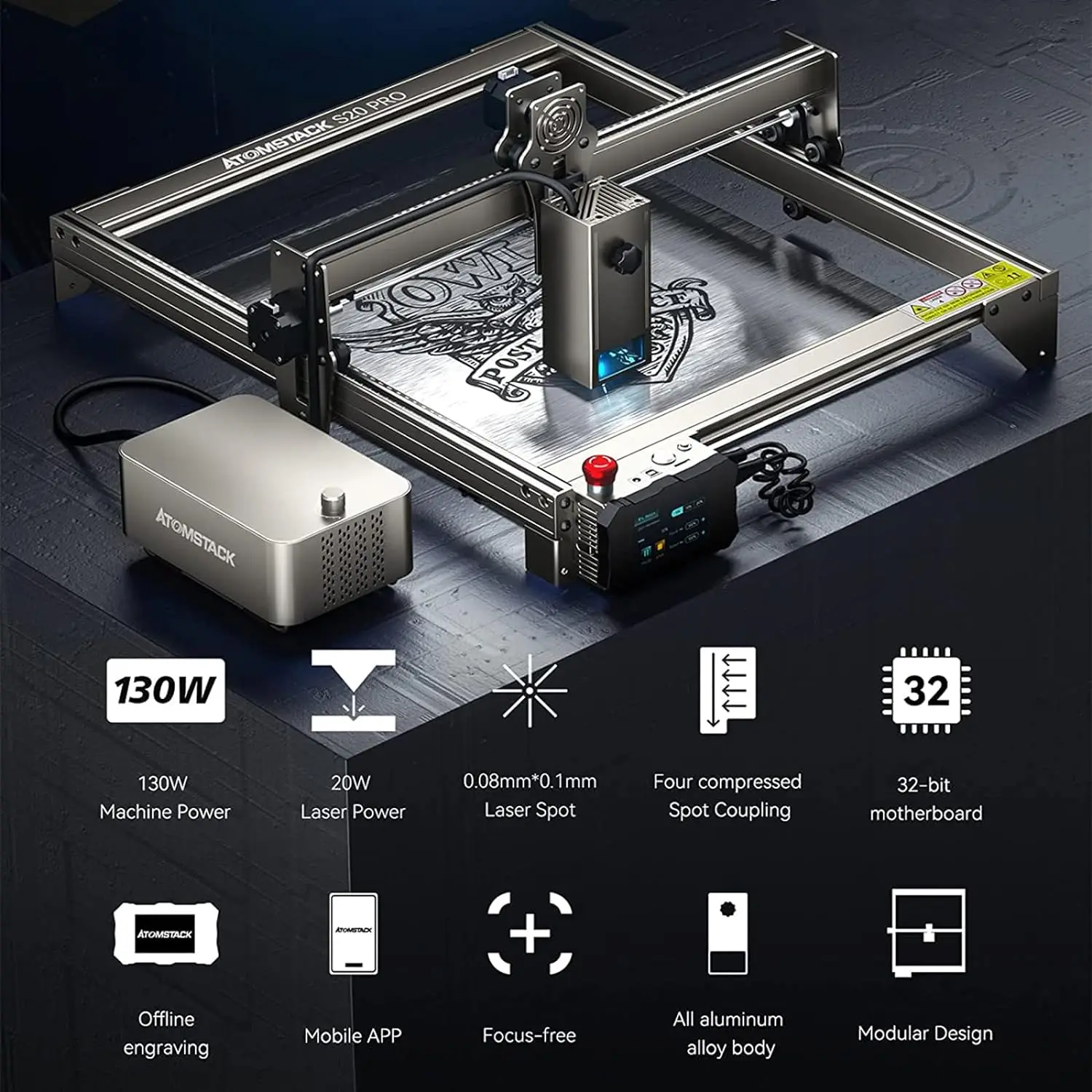 ホームサポートキット付きプロレーザー彫刻機,wifi付きATOMSTACK-S20 w彫刻機,DIY切断機,x20,130