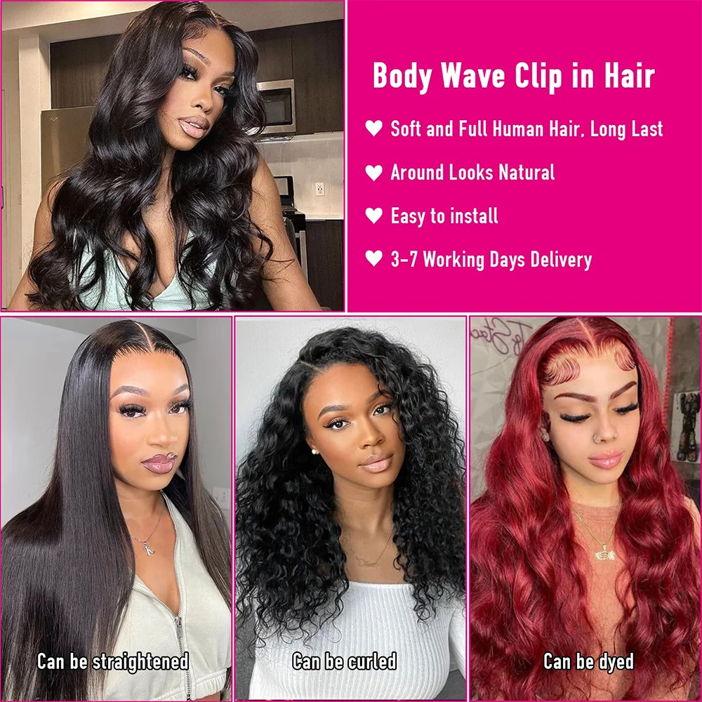 وصلات شعر بمشبك مموج للجسم، شعر بشري حقيقي، وصلات شعر بشري ريمي، شعر بشري طبيعي ناعم، أسود طبيعي #2