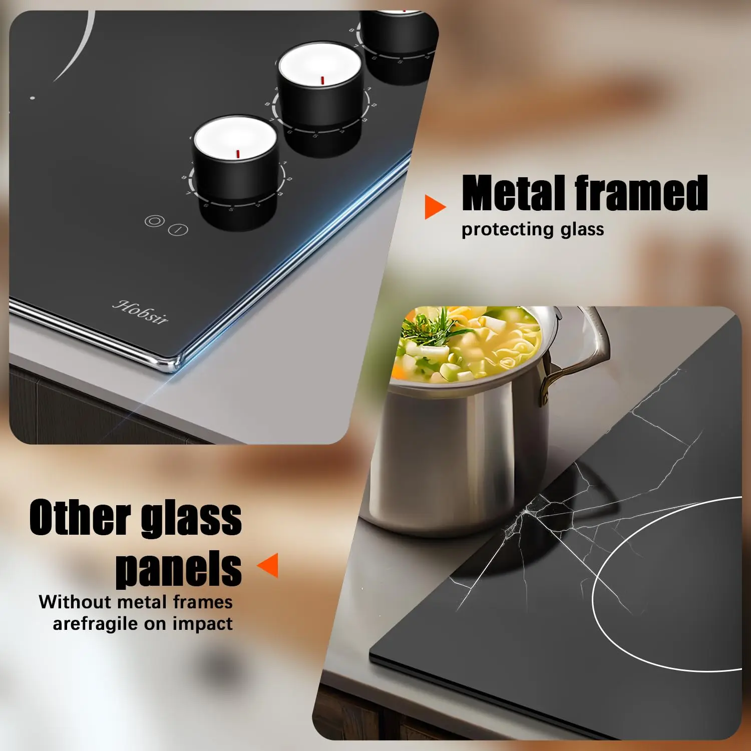 موقد كهربائي 30 بوصة، موقد كهربائي مشع مدمج مع 4 شعلات، موقد بإطار معدني للحماية الزجاجية، 6700 وات