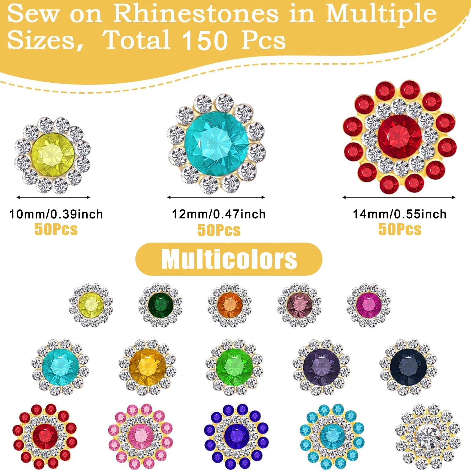 Picture 3: 150Pcs Sew on Rhinestones for Hats Flower Shape Bedazzling Flatback Rhinestones Crystal Glass for Clothes Shoes Caps Bags Crafts
