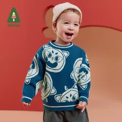 Amila Baby Children Sweaters 2024 Winter New Multicolour Round Neck Fleecing Cute Cartoon Pattern   Baby Clothing