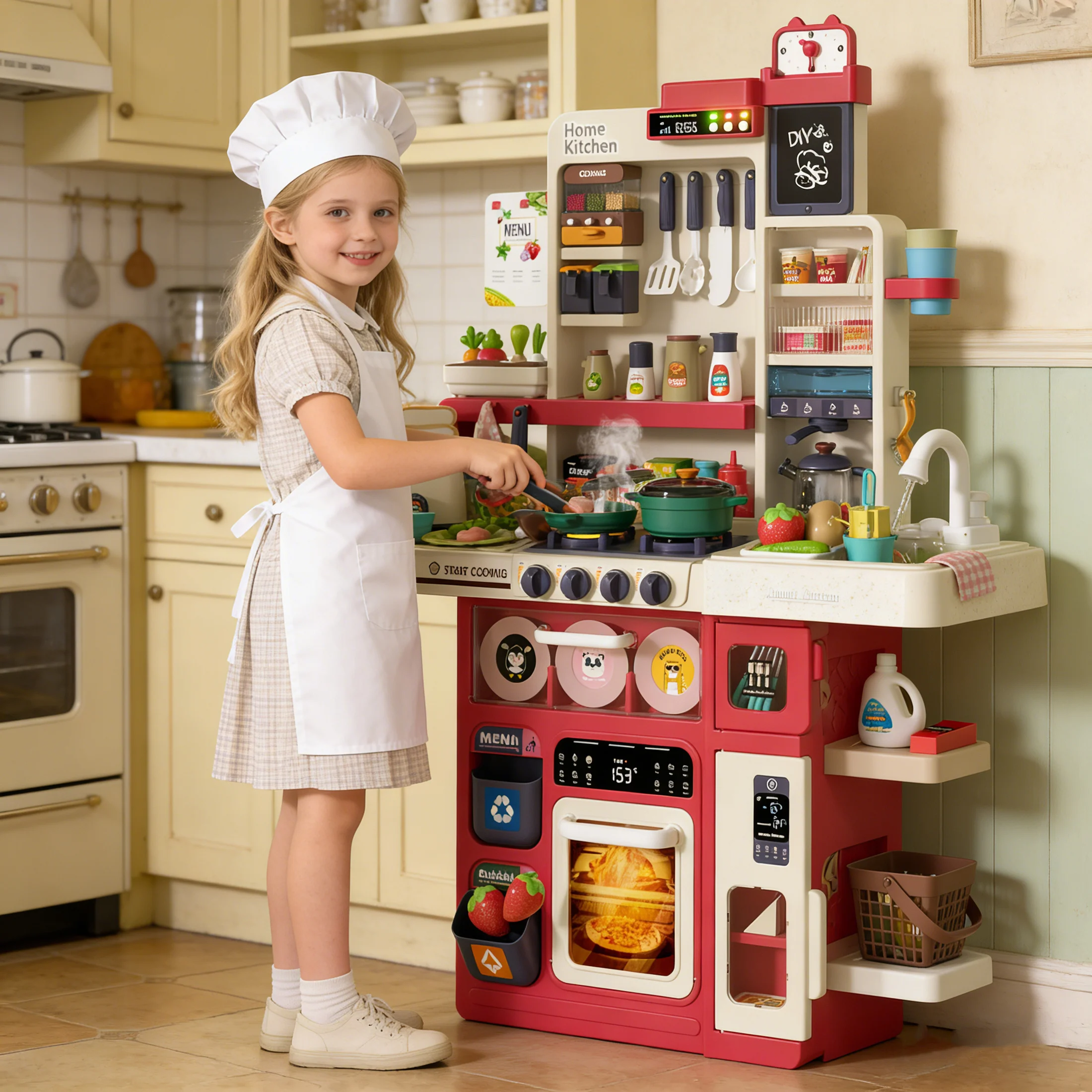 

101 PCS Children Kitchen Play set Sound Light Cooking Stove Steam Play Sink Play Food Toy Kitchen Accessories