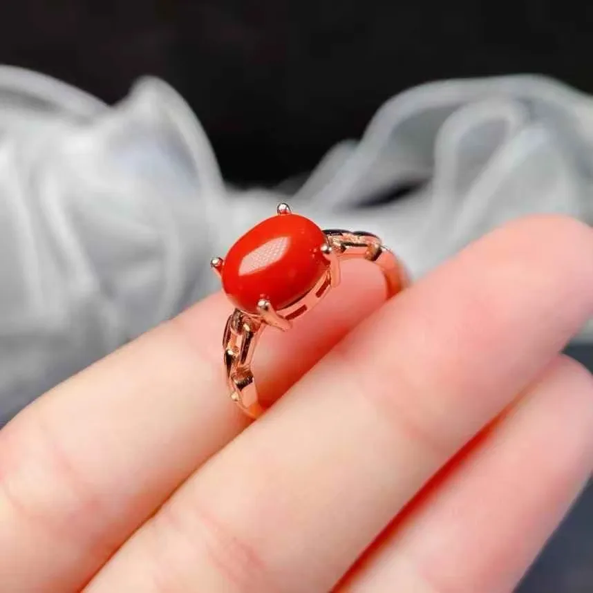 

KJJEAXCMY Fine Jewelry 925 Sterling Silver Natural Premium Red Coral Ladies Mini Ring to send girlfriend birthday wedding party