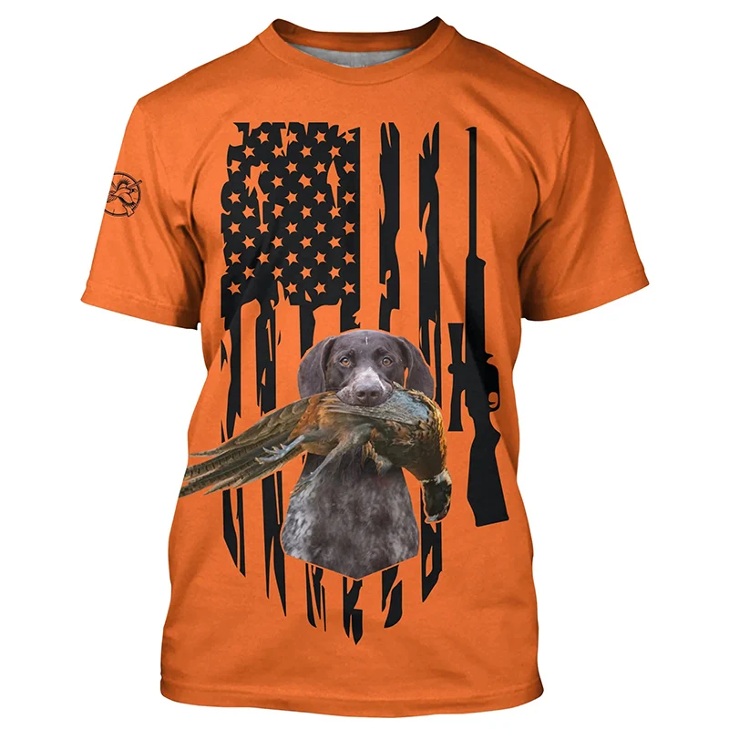 2024 men's short sleeve T-shirt camouflage animal hunting dog 3D printing T-shirt top summer fashion casual men's clothing