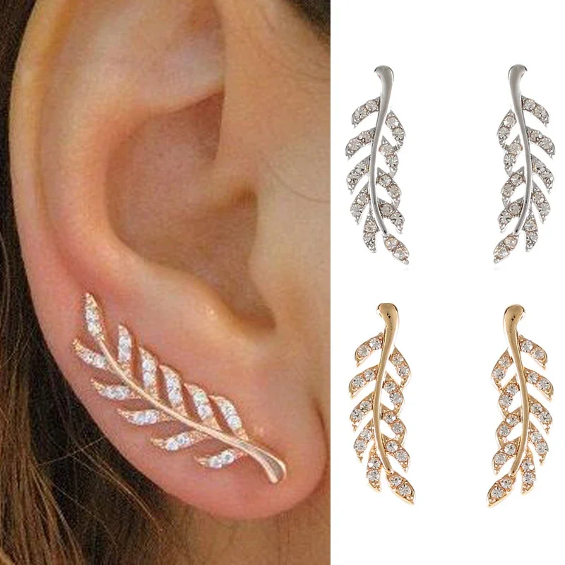 Brincos femininos com folhas ocas, brincos de cristal vintage, cor dourada e prateada, design único,