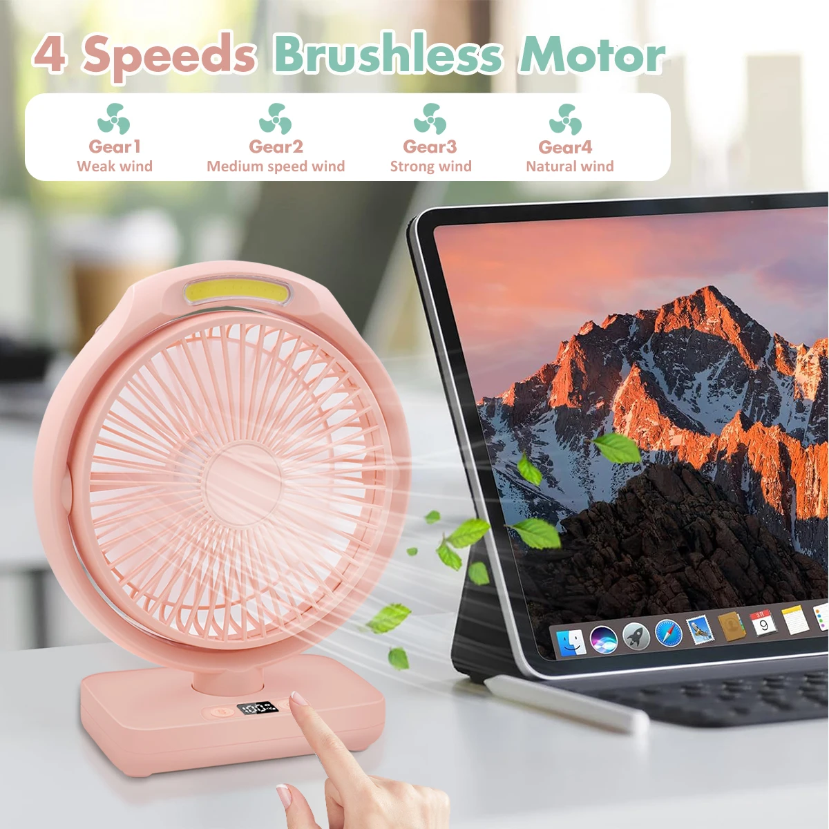 Kipas lampu Pink, lampu pencahayaan rotasi 240 ° USB portabel 4 mode kipas listrik musim panas malam anak-anak kerja rumah kamar tidur membaca Desktop