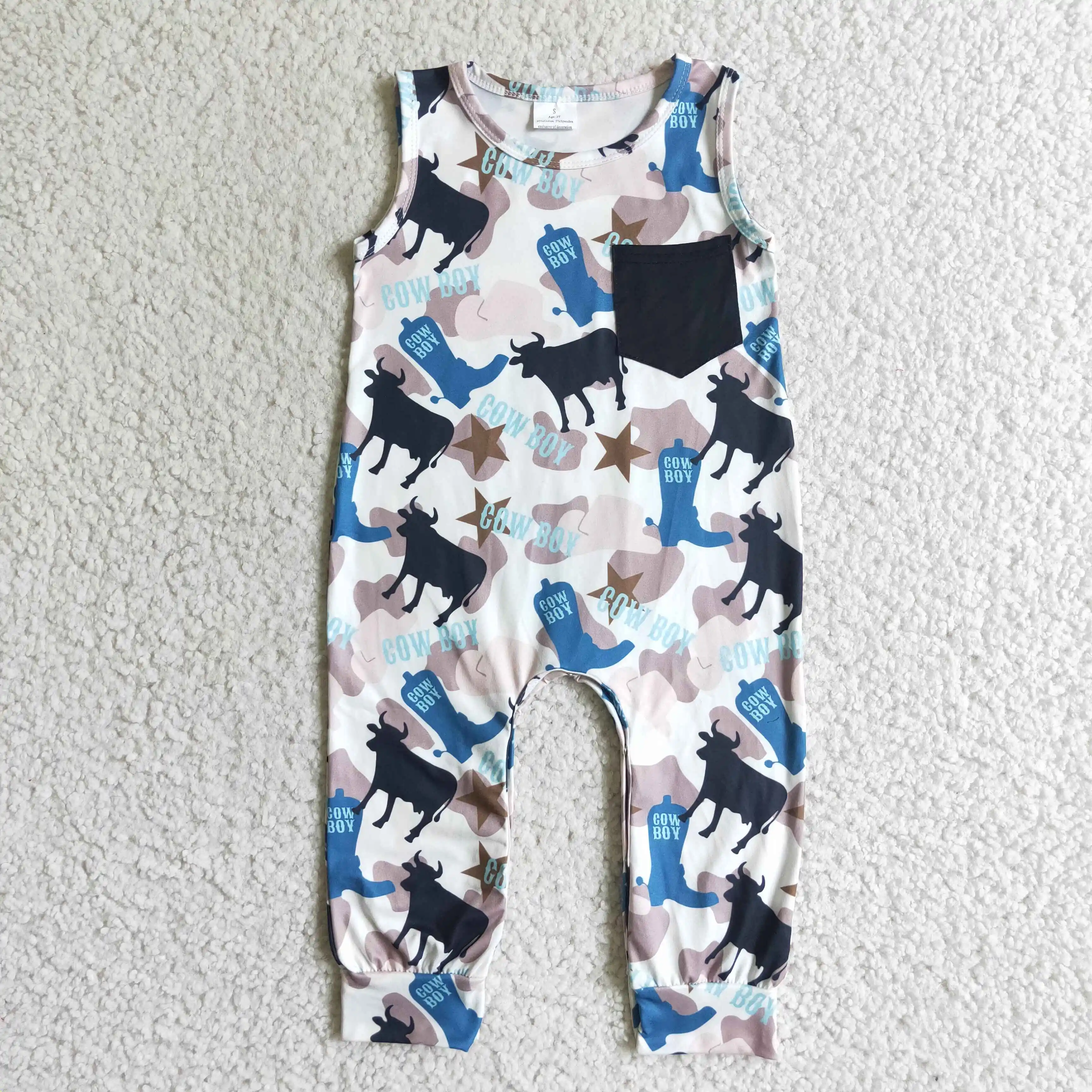 2024 baby onesie baby boy cow boy print short-sleeved onesie baby boy summer romper