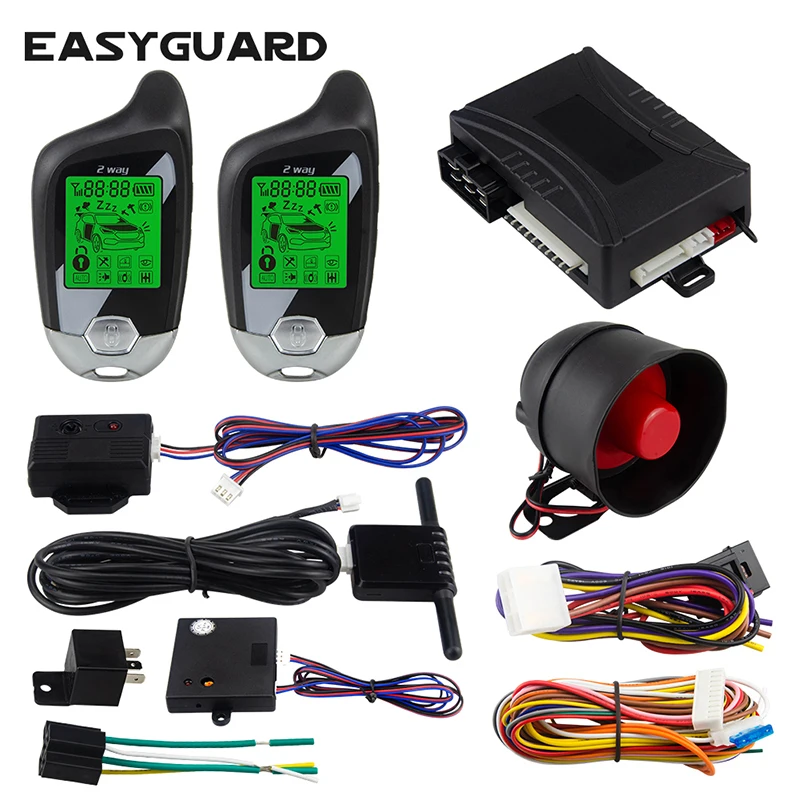 EASYGUARD Universal 2 Way Car Alarm EC202 with Remote Engine Start Lcd Pager Display Vibration Alarm Microwave Sensor Warning