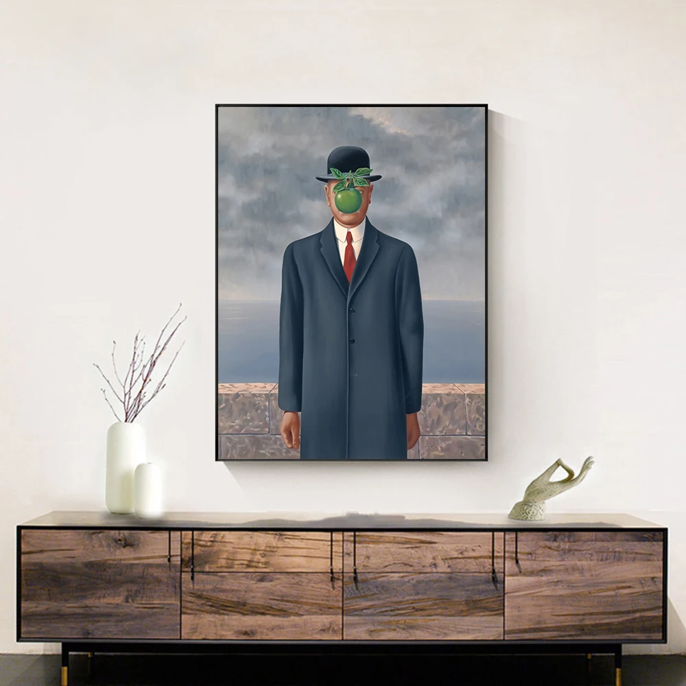 

The Son of Man Surreal Magritte Painting Wall Print Art Canvas Poster People Apple Picture for Gift Bedroom Home Decor Cuadros