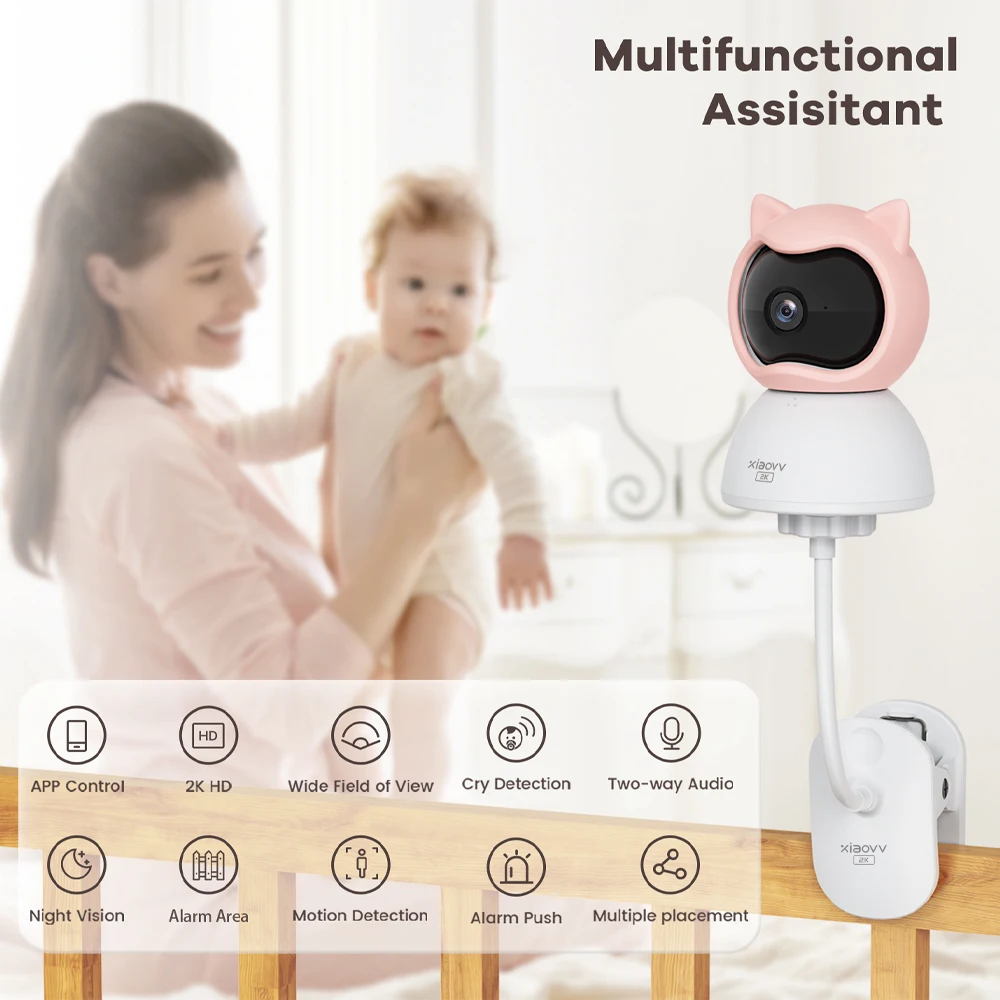 4MP WiFi Baby Camera Baby Monitor Indoor AI Cry Detection Infrared Night Vision Electronic Fence Video Playback Home