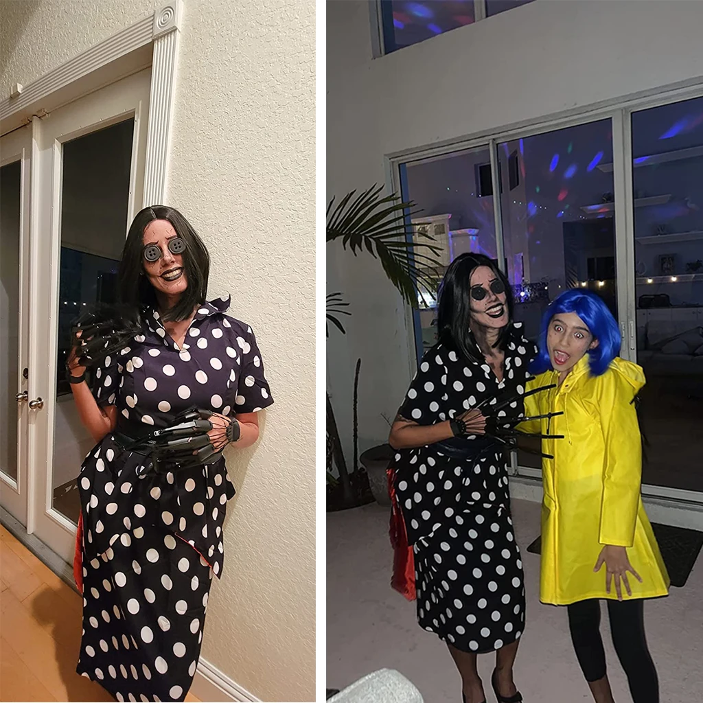 (Em estoque) coraline mãe cosplay traje horror natal mãe cosplay traje fantasma mãe sexy saia bolinhas