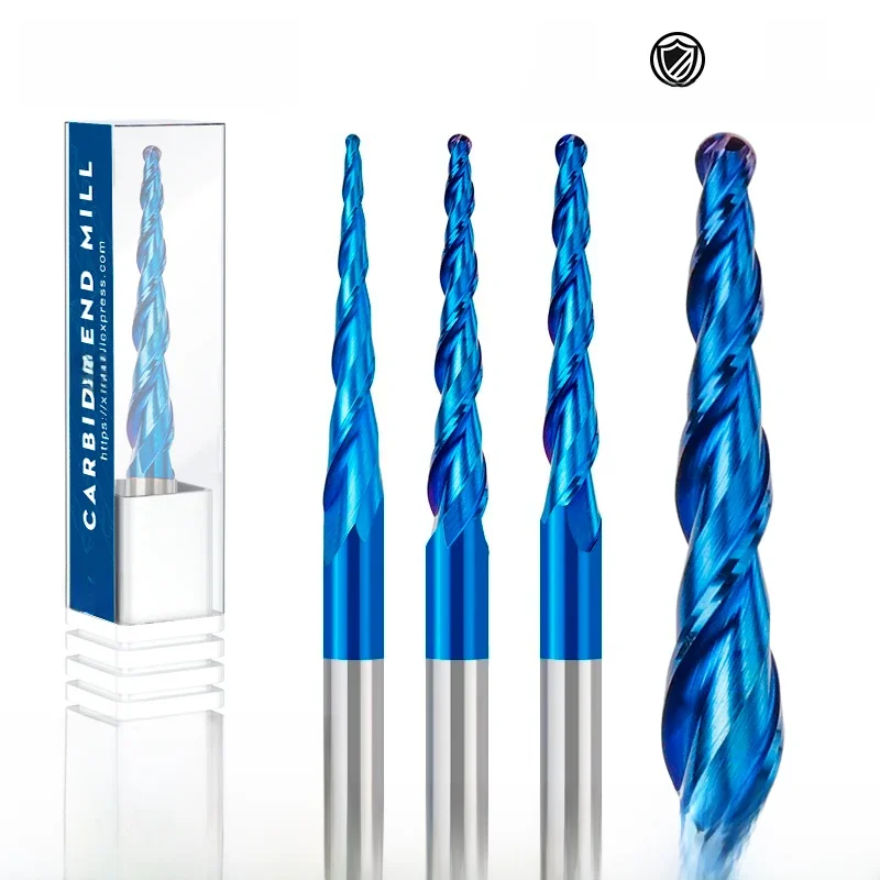Frezy stożkowe XCAN Ball Nose R0.25-R2.0 frezy z węglika spiekanego CNC HRC65 Nano niebieska powłoka metalowe wiertło do grawerowania drewna — zdjęcie 2