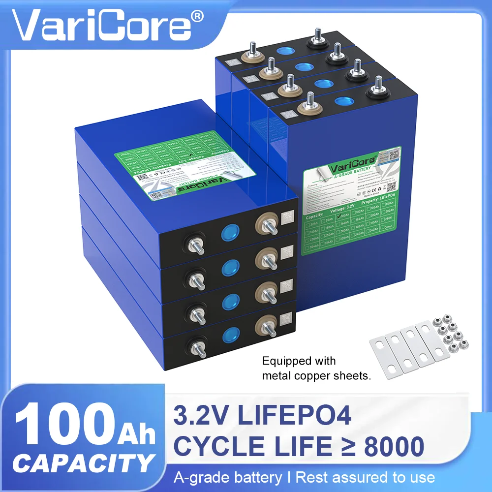 EU-Lagerbestand Klasse A 3,2V 100Ah LiFePO4-Batterie, prismatische Zelle, 6000 Zyklen, wiederaufladbare Lithium-Eisenphosphat-Batterie für DIY 12V 24V 48V Solarenergiespeicher, Wohnmobil, Boot, Camper