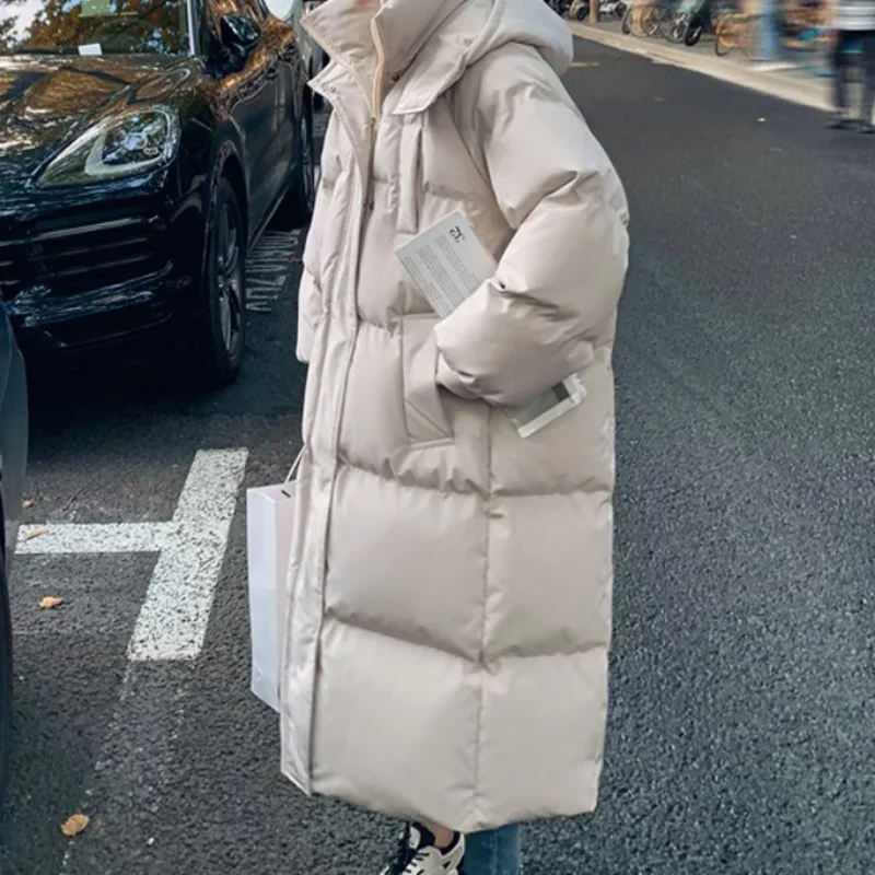 ITOOLIN Women Casual Down Coat Thicken Cotton Warm Hooded Long Coat Long Sleeve Parkas Button Pocket Autumn Winter Office Coat — zdjęcie 2