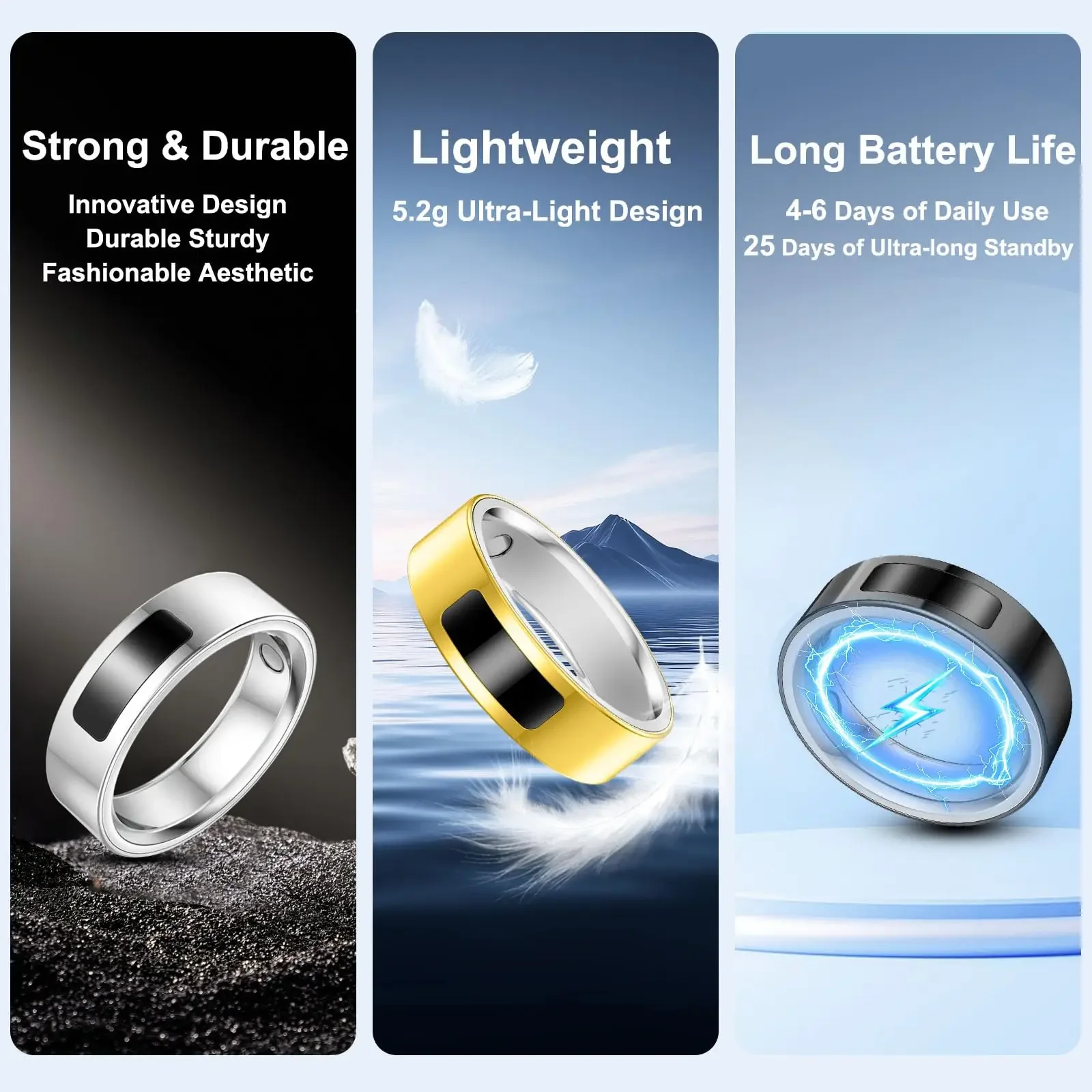 

AI Smart Ring Women Men No Subscription IP68 Waterproof Fitness Tracker with Sleep Heart Rate Vibration Alert for iOS Android