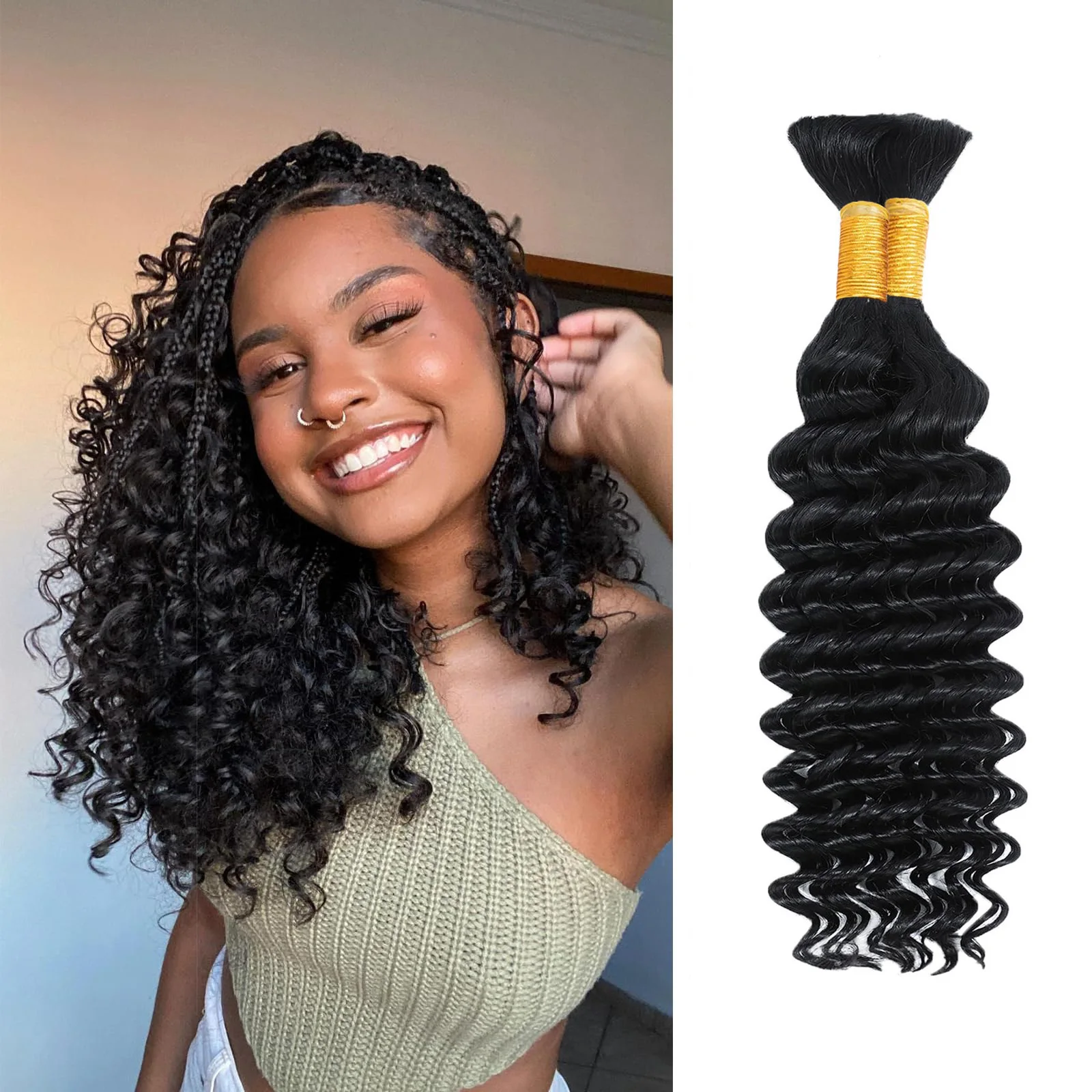 

Deep Wave Human Hair Braid For Braiding No Weft Brazilian Virgin Human Hair 1/2/3 Deep Wave Bulk Human Hair 22 24 26 For Women