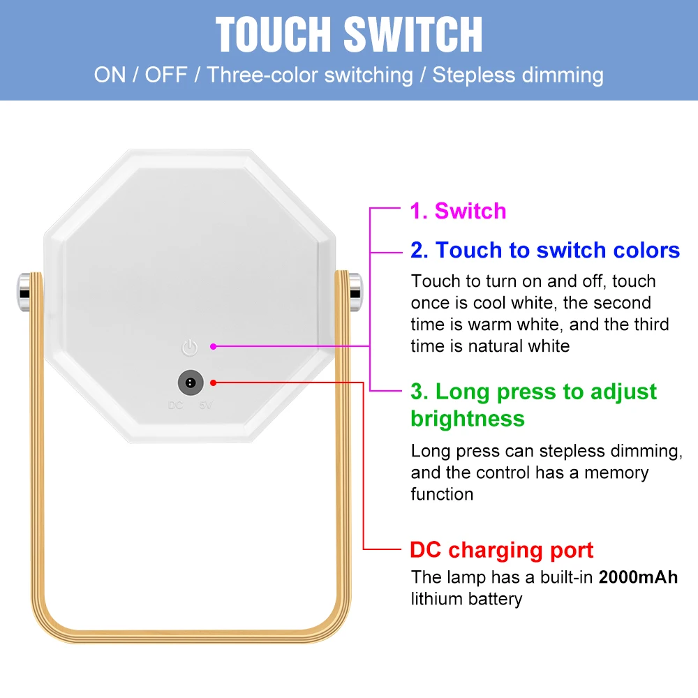 LED Desk Light Portable Bulb USB Rechargeable Night Lamp Bedside Light Dimmable Nightlights Table Lamp Children Gift Room Decor