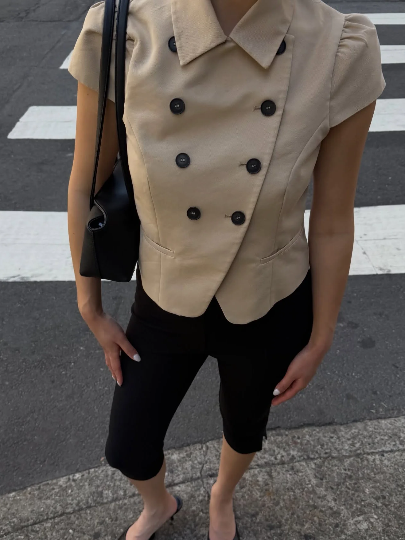 Women Khaki Short Sleeve Blazer Vest Double Breasted Lapel Collar Asymmetric Top Chic Slim Office Lady Suit Jackets 2026