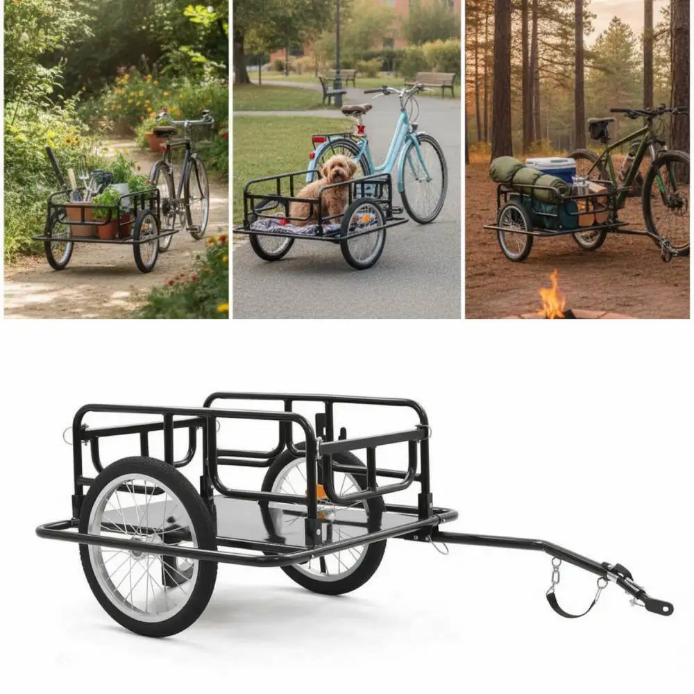 Folding Utility Cart Foldable Bike & Cycle Trailer Build Foldable Iron Wagon Transport Cart for Camping Gardening and Trips