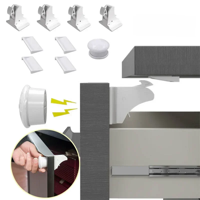 Magnetyczna blokada bezpieczeństwa dla dzieci Ochrona dziecka Wbudowany niewidoczny zamek magnetyczny do drzwi szafki z szufladami Zatrzask zapobiegający otwieraniu — zdjęcie 2