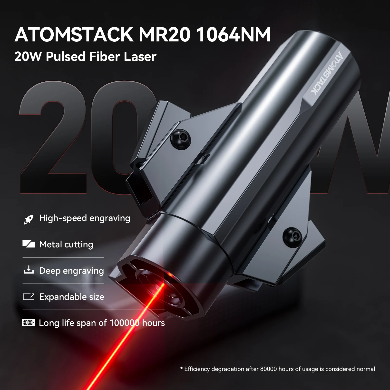 Atomstack MR20 1064nm Pulsed Fiber Laser Module 20W Rust Removal Metal Cutting Engraving Head