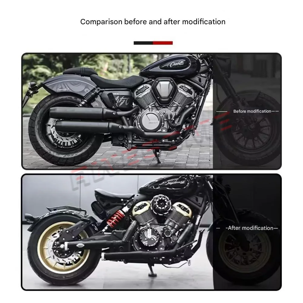 Various Styles of Black and Silver Exhaust Pipes For Fit BENDA NAPOLEON BOB 500 CHINCHILLA 500