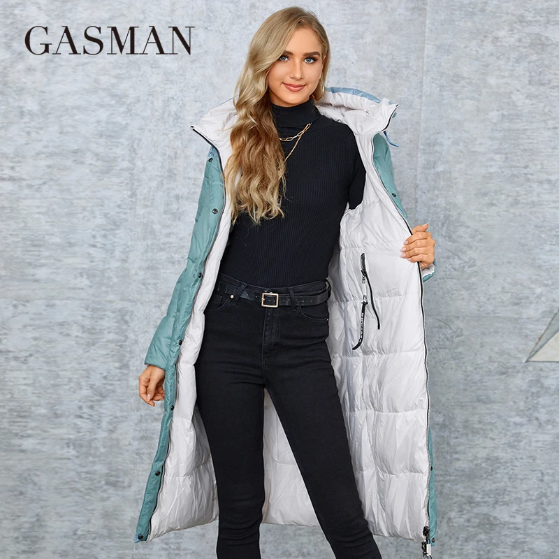 GASMAN Winter Coats Women Multicolor Classic Design Long Hooded Thickened Warm Down Jacket Casual Pocket Ladies Parka LD-21733