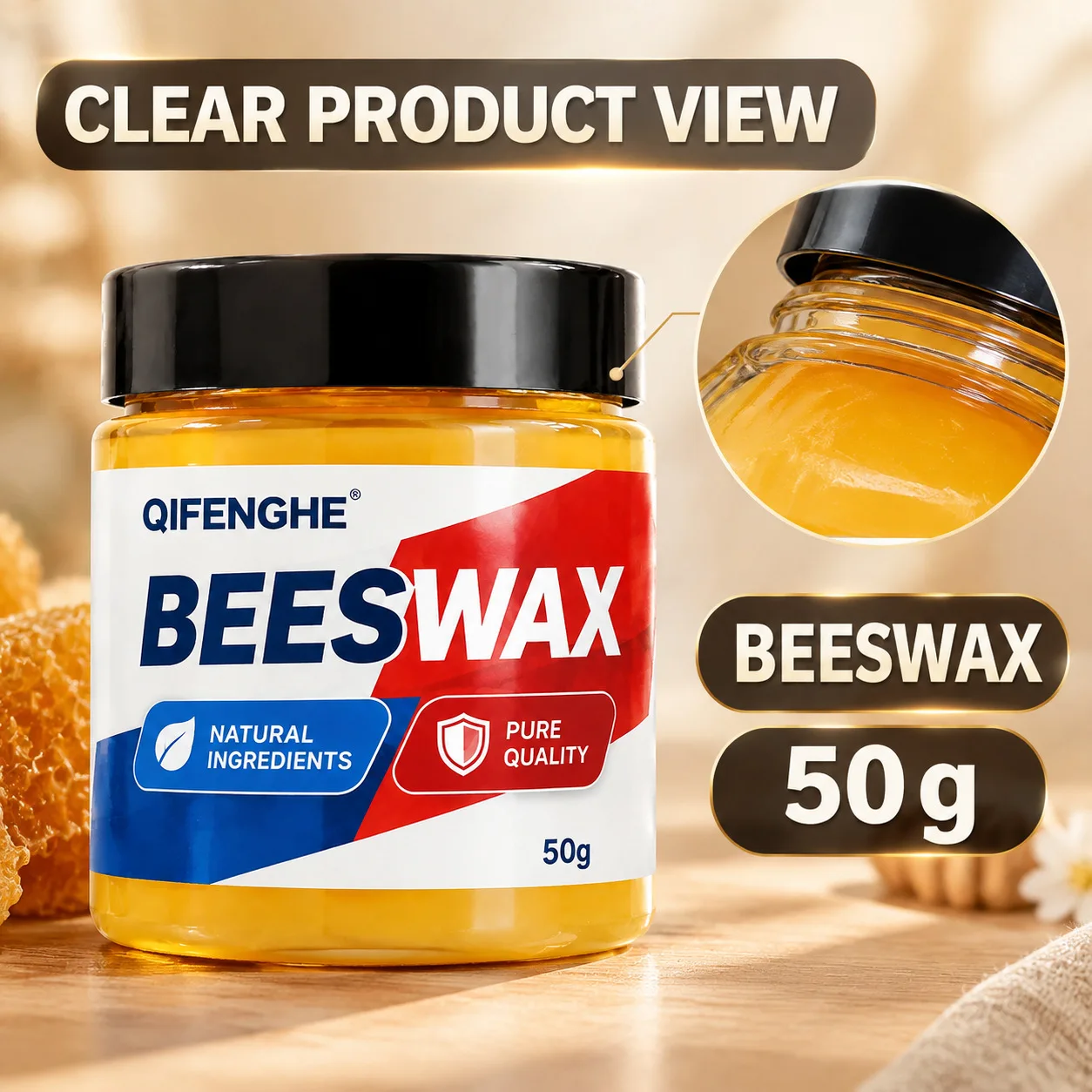 QIFENGHE Natural Beeswax 50g Wood Seasoning Beewax Furniture Polish Wax for Wooden Floors Tables Chairs Wood Care Restoration