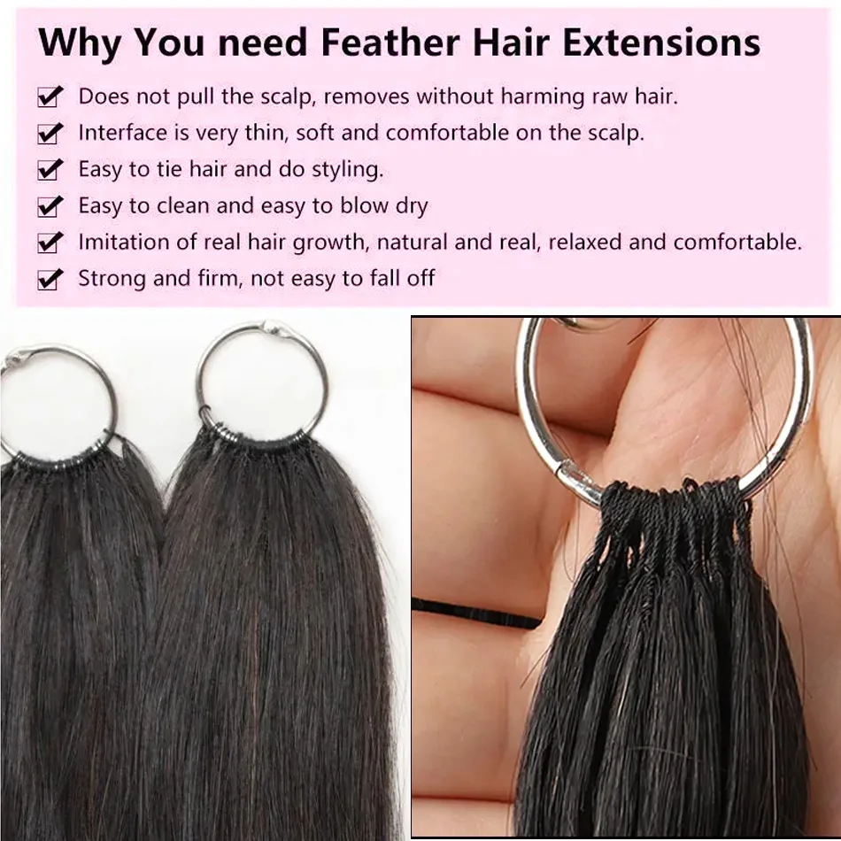 حزم من ريش الشعر البشري وصلات شعر 100% شعر طبيعي حقيقي مريح وغير مرئي 18-30 "أسود بني أشقر للصالون