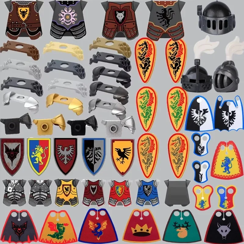 Armure de chevaliers médiévaux, Lion rouge, aigle noir, blocs de construction, château militaire, armure d'épaule, accessoires, briques, jouets, cadeaux