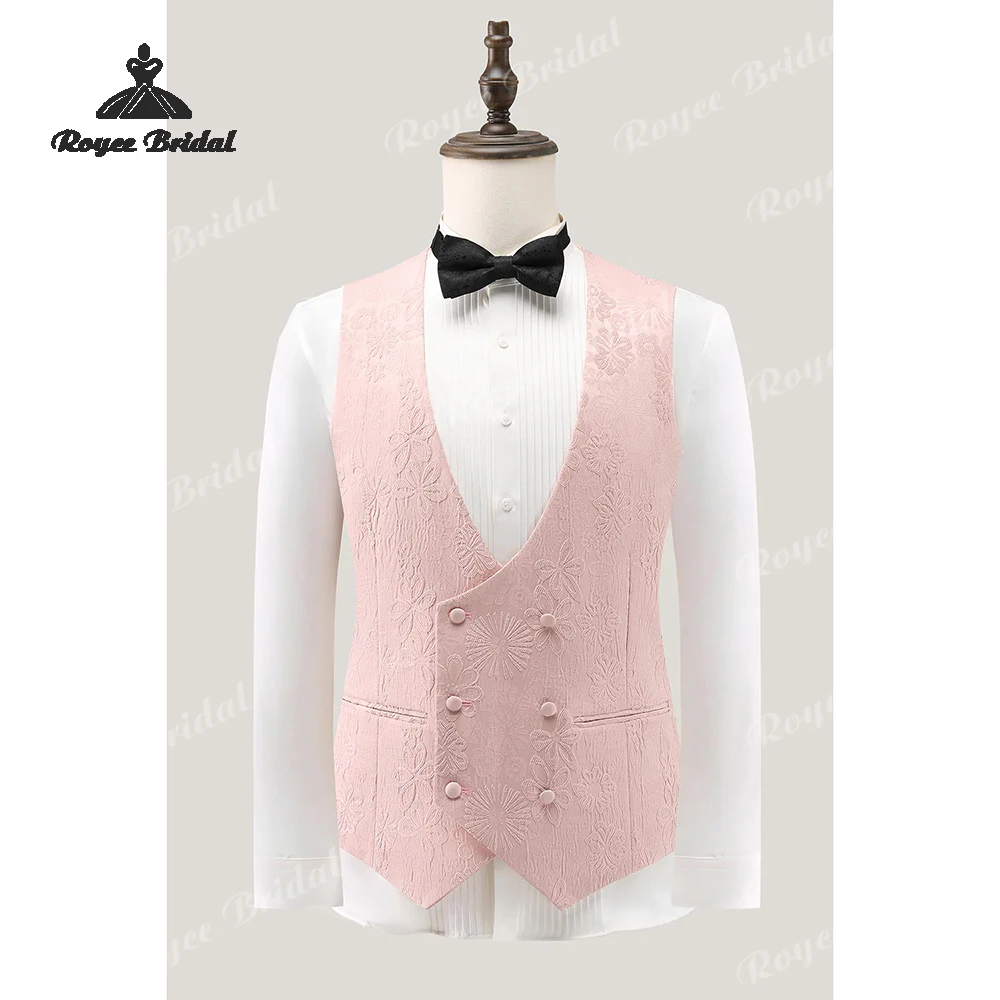 Light Pink Jacquard Three Piece Men's Wedding Suit 2026 Peak Lapel One Button Evening Suit Customized trajes para hombre