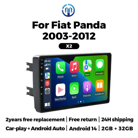 NaviFly 안드로이드14 지능형 차량 음성 제어 시스템 (피아트 판다 2003-2012 무선 카플레이 자동차 오디오 스테레오 카 네비게이션)