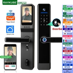 RAYKUpunE908F-Serrure électronique de porte avec caméra WiFi, empreinte digitale, écran, Tuya, Smartlife, déverrouillage à distance, appel vidéo