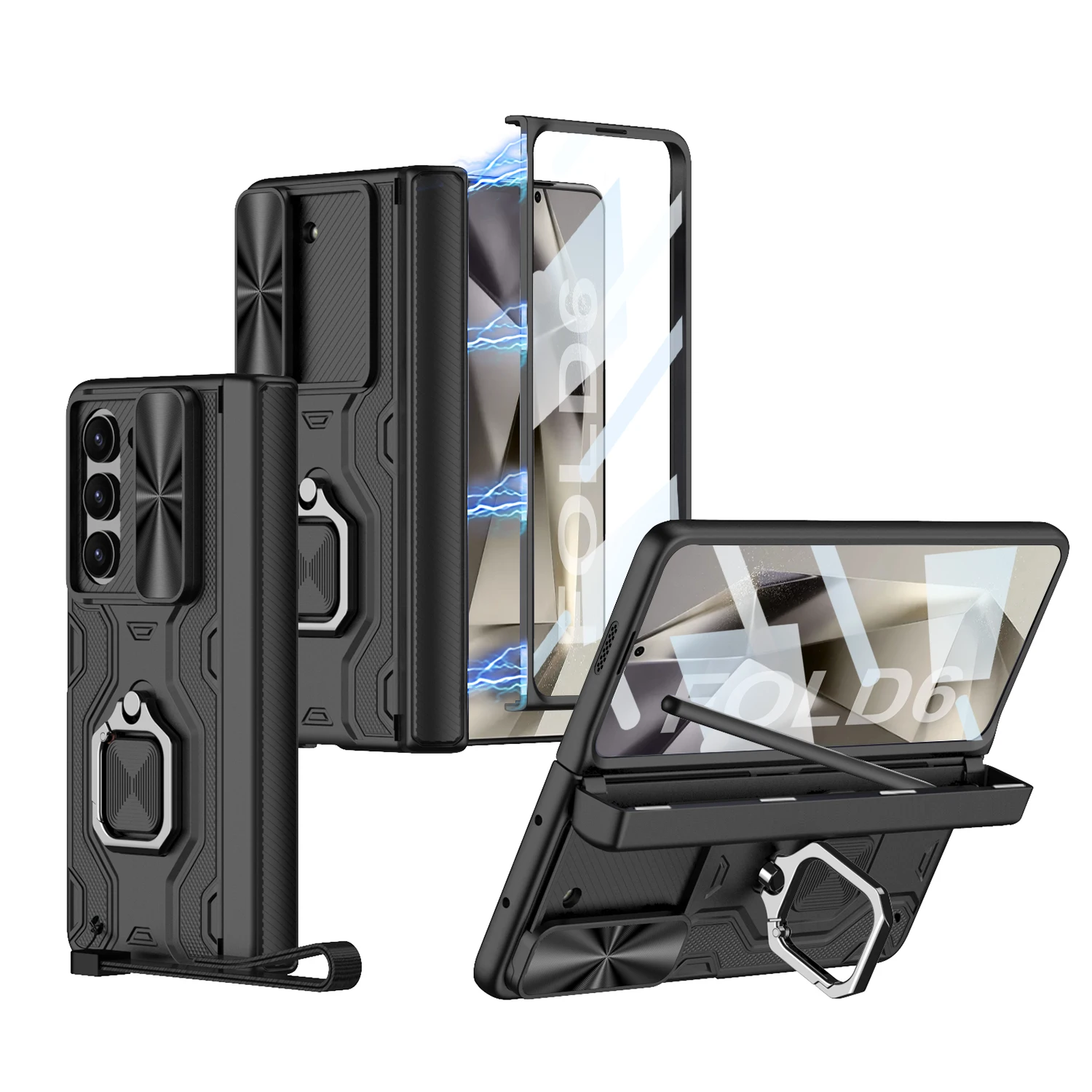 Luxury Magnetic Phone Case for Samsung Z Fold 6 Case with Pen Slot Armor Shockproof Cover for Galaxy Z Fold 6 Case with Strap