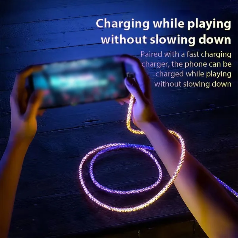 RGB Color Light 120W 6A USB To Type C Fast Charging Data Cable For IPhone/Samsung/Xiaomi USB C Car Charge Cord Charging Cables