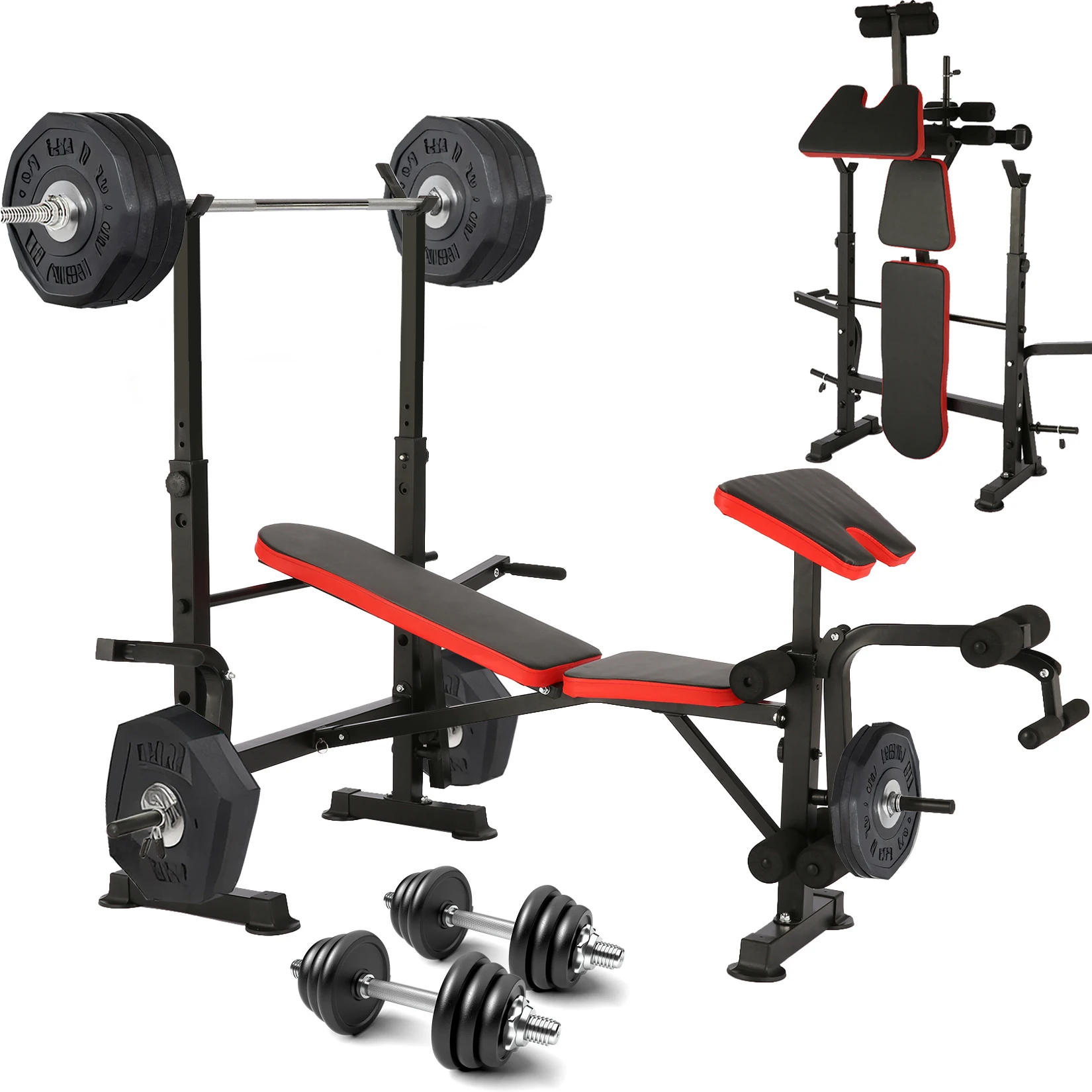 Set da banco 6 in 1 660lbs con Squat Rack, Set da panca con supporto per bilanciere, allenamento per l'allenamento della forza inclinato regolabile