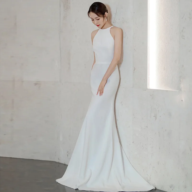 Z64 Bridal satin French simple slim fishtail wedding dress