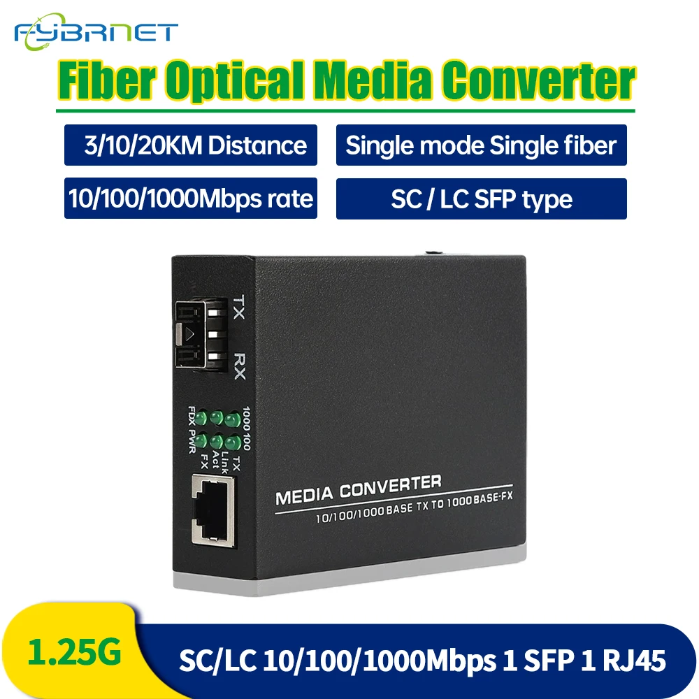 Gigabit SFP Media Converter 1.25G 1 SFP port 1 RJ45 LC/SC with SFP type Fast Ethernet Optic Media Converter