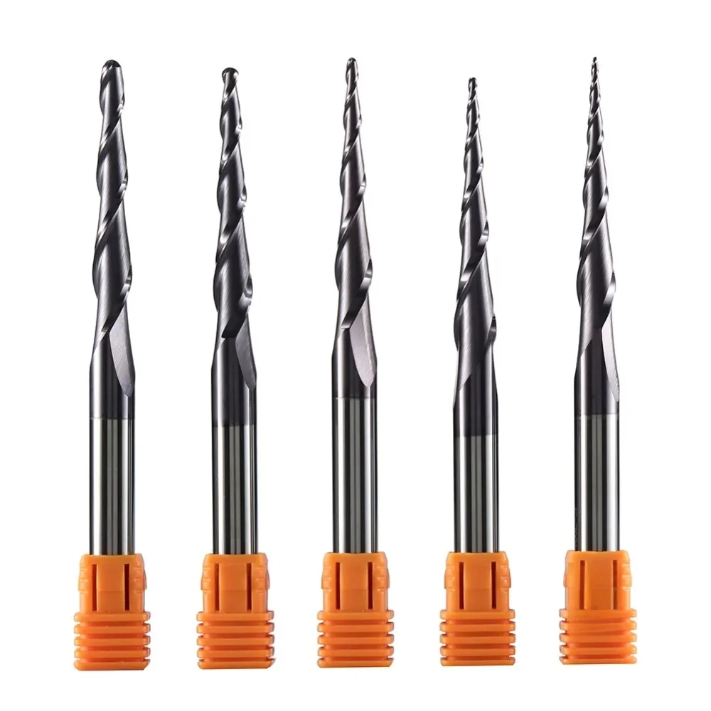 1PC Solid Carbide End Mill 4mm 6mm 8mm Ball Nose Tapered End Mills Router Bits CNC Taper Wood Metal Milling Cutter