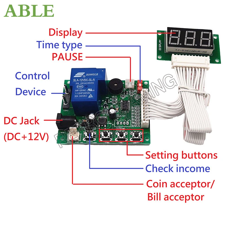 JY-17B 3-digits Timer Board Coin Operated Timer Control Board Power Supply for Coin Acceptor Selector Device Washing Machines