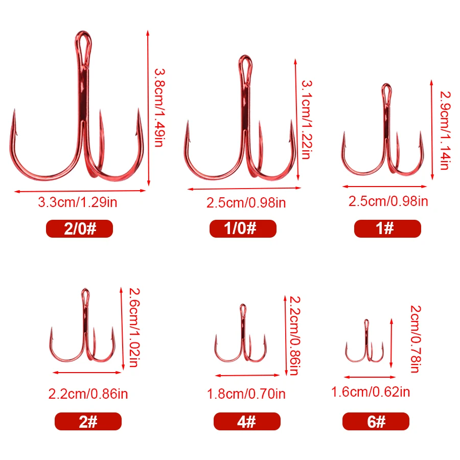 FTK Fishing Hook High Carbon Treble Red Hooks Super Sharp solid size 2/0#-6# Triple Barbed Steel Fishing bass lure hook