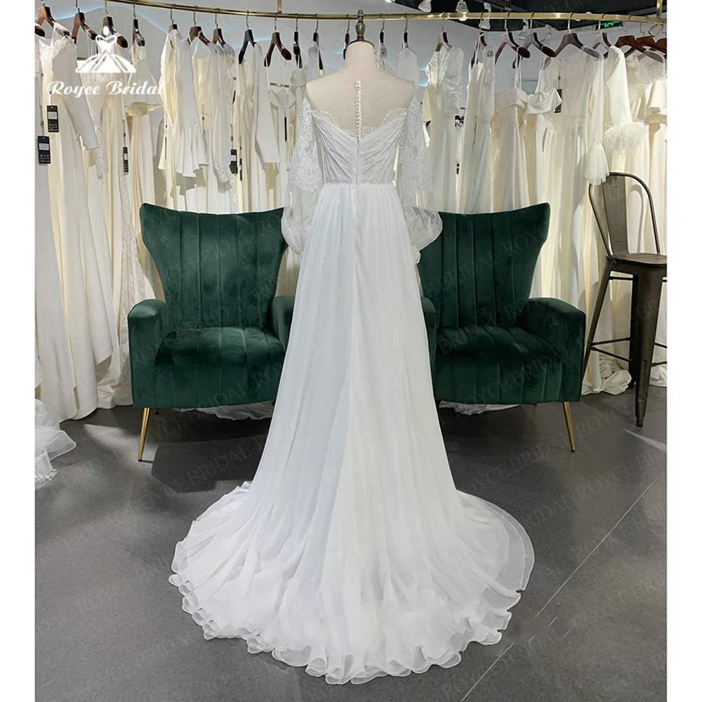 Elegante Kanten Chiffon Trouwjurken Boho Lanter Mouw Een Lijn Vestidos De Novia Court Trein Bruidsjurk Gewaad Mariée Custom