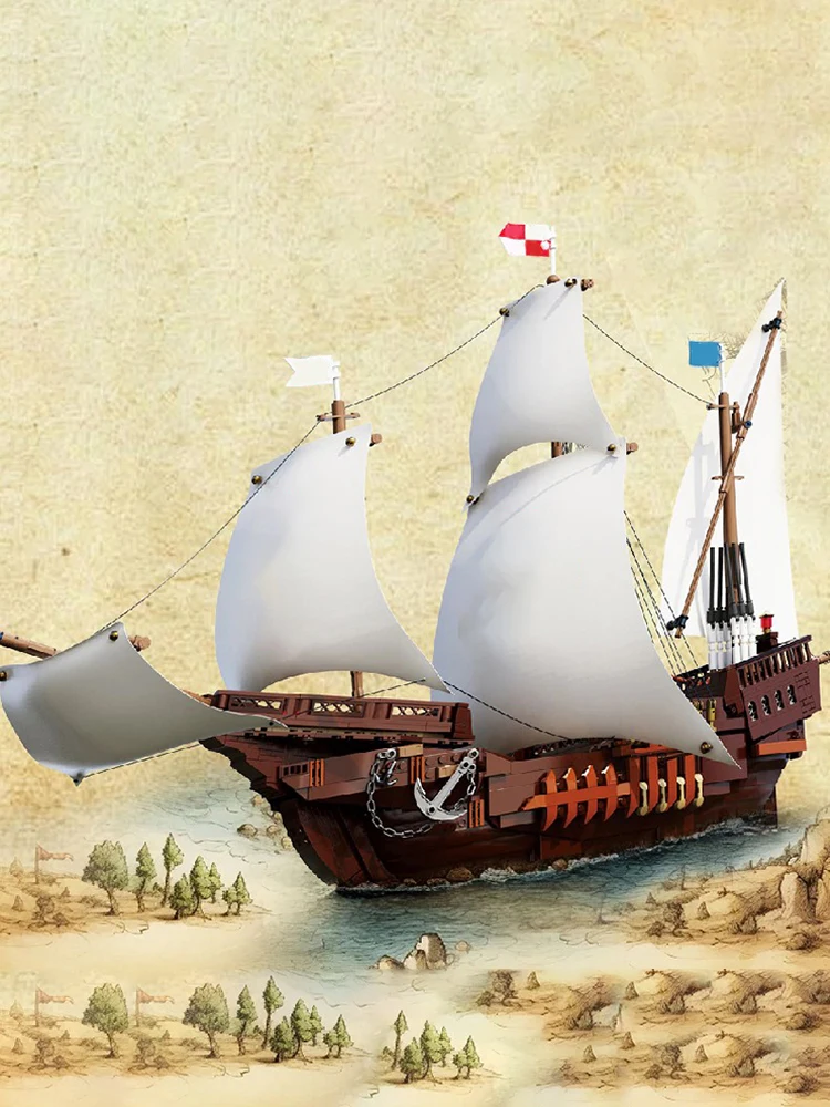Blocchi di costruzione modello nave pirata Santa Maria, decorazioni desktop fai da te, regali di compleanno per ragazzi e adulti 1497 pezzi