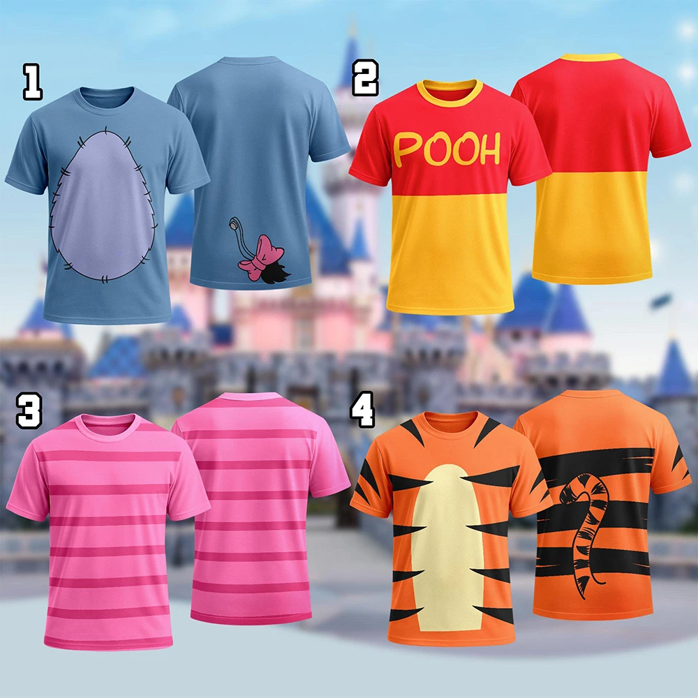 

Disney Pooh Eeyore Piglet Tigger Costume T-Shirt Winnie The Pooh Cosplay Costume Shirt Cosplay Tee Halloween All Over Print Tee